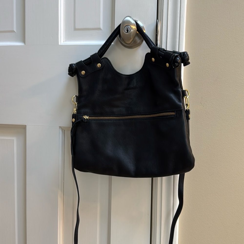 Black leather hand or cross body bag